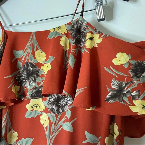 Cold Shoulder Floral Blouse Tunic Womens Size Large Wedding Date Night - Picture 6 of 9